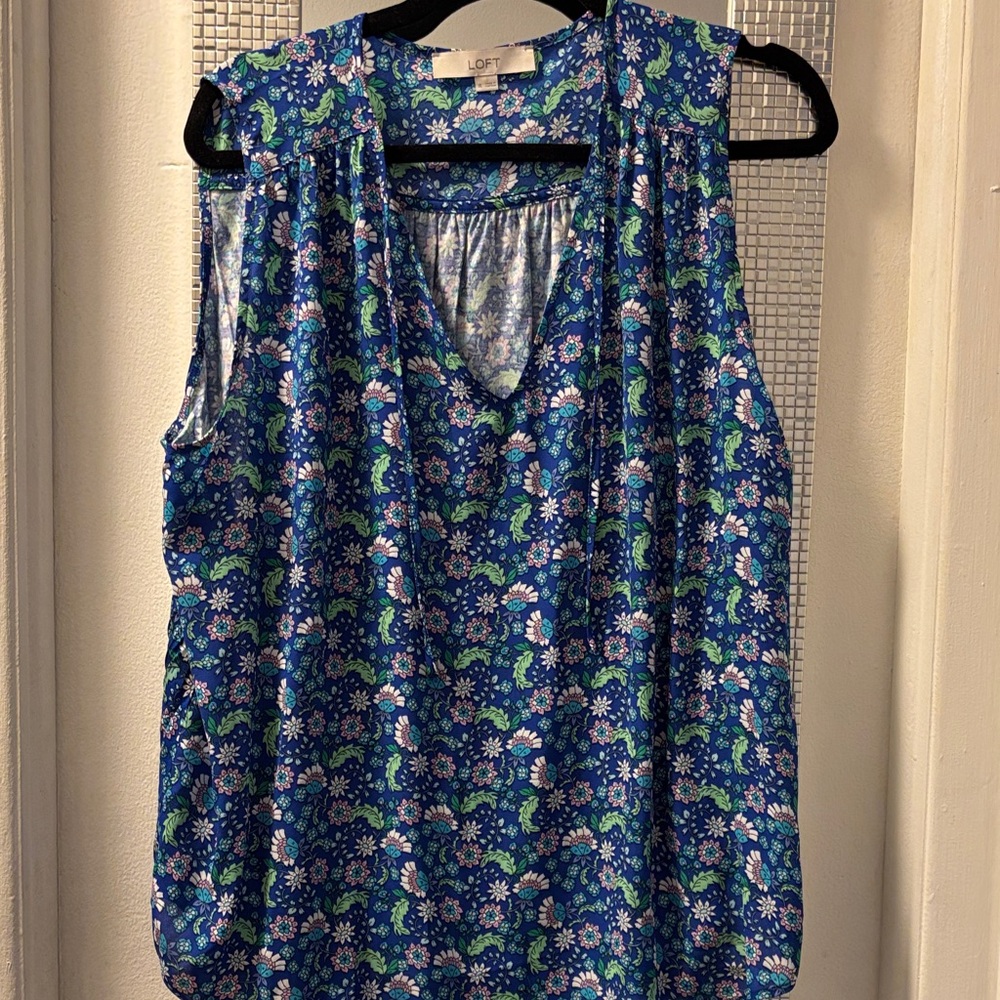 LOFT Blue and Green Floral Blouse